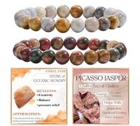 Bivei 2 Pezzi 8mm Bracciale Donna - Giada Corallo, Picasso Jasper - Bracciali con Elastico con Pietre Naturali, Gioielli con Perline Fatto a Mano per Yoga, Meditazione, Protezione e Regalo