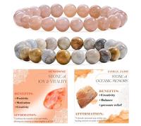 Bivei 2 Pezzi 8mm Bracciale Donna - Sunstone, Giada Corallo - Bracciali con Elastico con Pietre Naturali, Gioielli con Perline Fatto a Mano per Yoga, Meditazione, Protezione e Regalo