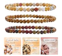 Bivei 3 Pezzi 4mm Bracciale Donna - Giada Corallo, Giada di Legno, Picasso Jasper - Bracciali con Perline Elastico con Pietre Naturali, Gioielli Fatto a Mano per Yoga, Meditazione, Protezione e Regalo
