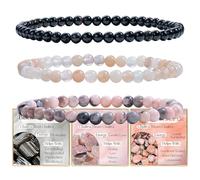 Bivei 3 Pezzi 4mm Bracciale Donna - Tourmalina Nera, Avventurina Rosa, Pietra Zebra Rosa - Bracciale Pietre Naturali con Perline con Elastico, Fatto a Mano per Yoga, Meditazione, Protezione e Regalo