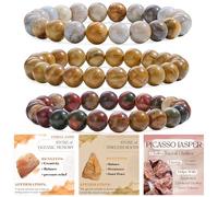 Bivei 3 Pezzi 8mm Bracciale Donna - Giada Corallo, Giada di Legno, Picasso Jasper - Bracciali con Perline Elastico con Pietre Naturali, Gioielli Fatto a Mano per Yoga, Meditazione, Protezione e Regalo
