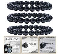 Bivei 3 Pezzi 8mm Bracciale Donna - Onice Nero, Obsidiana Nera, Tourmalina Nera - Bracciali con Perline Elastico con Pietre Naturali, Gioielli Fatto a Mano per Yoga, Meditazione, Protezione e Regalo