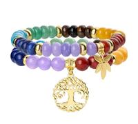 Bivei 7 Chakra Braccialetti con Perline Cristallo Naturale Oro Albero della Vita e Fascino Foglia d'Acero Set di Braccialetti Energetici Chakra Braccialetti Elasticizzati con Pietre Preziose per