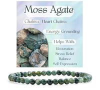 Bivei Agata muschiata - Messa a terra Braccialetto di Cristallo per Donna 4mm Perle Pietra Semipreziosa Naturale Elastico Estensibile Gioiello Regalo Yoga Piccolo