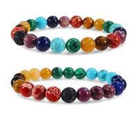 Bivei Bracciale Chakra con Perline Pietra Lavica 7 Chakra Cristalli Braccialetti con Perline Elasticizzate in Pietra Naturale da 8 mm per Donna Uomo Diffusore di Olio Essenziale (Multicolore)