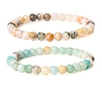 Bivei Braccialetti con perline da 6 mm Bracciale elasticizzato con perline rotonde fatte a mano con cristalli semi preziosi Reiki naturali (Amazonite)