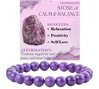Bivei Lepidolite - Calma e Equilibrio - signora braccialetto perline 8mm semiprezioso cristallo naturale elastico elastico cristallo accessori regalo di yoga