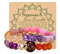 Bivei Naturale Gemstone Bracciali di cristallo e pietra Chakra Beaded Stretch Bracciale viola 8 millimetri Reiki Semi Precious Bead Lotus Charm Gioielli Regali Coppia Relationship per le donne (Rosa)