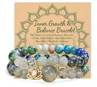 Bivei Naturale Gemstone Bracciali verde cristallo e pietra Chakra Beaded Stretch Bracciale 8 millimetri Reiki Semi Precious Bead Lotus Charm Gioielli Regali Bracciali per le donne (17cm Verde)