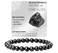 Bivei Ossidiana nera - Forza - signora braccialetto perline 6mm semiprezioso cristallo naturale elastico elastico cristallo accessori regalo di yoga Grande