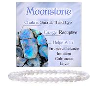 Bivei Pietra di luna - Intuizione Braccialetto di Cristallo per Donna 4mm Perle Pietra Semipreziosa Naturale Elastico Estensibile Gioiello Regalo Yoga Grande