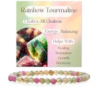 Bivei Tournaline arcobaleno - Riequilibrante Braccialetto di Cristallo per Donna 4mm Perle Pietra Semipreziosa Naturale Elastico Estensibile Gioiello Regalo Yoga Grande