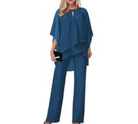 BIVENANT Abiti da donna in 2 pezzi con pantaloni eleganti per un matrimonio casual irregolare chiffon gamba larga set pantaloni, Stile 3 - blu reale, XX-Large