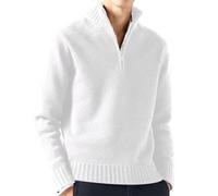 Bivoo Maglione da Uomo in Cashmere con Cerniera,Felpe Pullover in Lana Casual a Tinta Unita a Manica Lunga,Maglione con Zip da Uomo (Medium,Bianco)