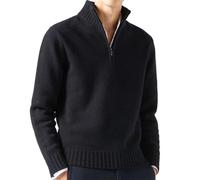 Bivoo Maglione da Uomo in Cashmere con Cerniera,Felpe Pullover in Lana Casual a Tinta Unita a Manica Lunga,Maglione con Zip da Uomo (XXX-Large,Nero)