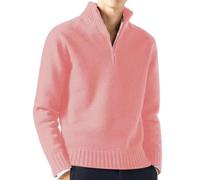 Bivoo Maglione da Uomo in Cashmere con Cerniera,Felpe Pullover in Lana Casual a Tinta Unita a Manica Lunga,Maglione con Zip da Uomo (Medium,Rosa)
