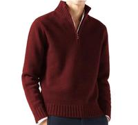 Bivoo Maglione da Uomo in Cashmere con Cerniera,Felpe Pullover in Lana Casual a Tinta Unita a Manica Lunga,Maglione con Zip da Uomo (XX-Large,Rosso)