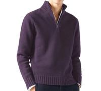 Bivoo Maglione da Uomo in Cashmere con Cerniera,Felpe Pullover in Lana Casual a Tinta Unita a Manica Lunga,Maglione con Zip da Uomo (XX-Large,Viola)