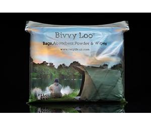 Bivvy Loo, sacchetti portatili per bagno del campeggio, con 50 salviette biodegradabili, 12 sacchetti biodegradabili e 12 sacchetti di polvere per gestire i rifiuti (trasforma i liquidi in gel)