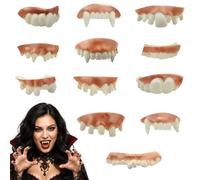 BIVYAX 12 Pezzi Denti Finti Perlati per Halloween, Protesi Dentarie per Costume Zombie e Vampiro, Accessori Scherzosi per Festa in Maschera, Carnevale, Cosplay, Eventi di Paura e Scherzi tra Amici