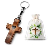 BIVYAX Croce da Mano in Legno con Anello e Custodia, Croce di Gesù Cuore per Preghiera e Incoraggiamento, Regalo Spirituale per Comunione Cresima e Battesimo, Simbolo di Fede Quotidiano