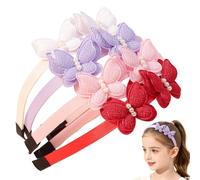 BIVYAX Set da 4 Fascies per Capelli Perla a Forma di Farfalla per Bambine, Accessori Elastici Anti-Scadenza, Bande Frontali Colorate per Neonati, Bambini, Adolescenti, Party e Tu