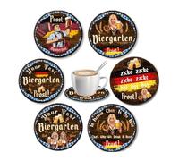 BIVYAX Set da 6 Sottobicchieri in Legno, Sottobicchieri per Birra Oktoberfest Bavarese, 10 cm con Disegni Vintage e Tradizionali, Decorazione per Feste e Bar, Idea Regalo per Amanti della Birra