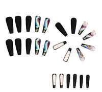 Biwwubik 24 Pcs Piume Colorate Unghie Finte Punta per Unghie A Bara Lunga Stampa Staccabile Sulle Unghie Manicure Fai da Te Unghie Glitterate