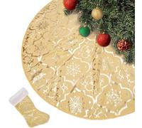 Biwwubik Gonna di albero di Natale 48 Pollici Copertura Morbida di Natale, Tappeto, Collana di Neve, Gonna di Albero Fattoria,
