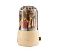 Biwwubik Porta Pennelli per Trucco Multifunzionale con Rotazione A 360° Organizzatore Cosmetico da Tavolo Portatile per Truccatori - Giallo Latte Durevole