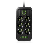 Biwwubik Presa Multipla EU Multiprise 6AC Prese Elettriche Presa Elettrica con 4 USB 1 Tipo-C Filtro di Rete Ricarica Rapida Spina EU Nero