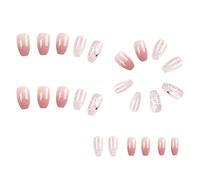 Biwwubik Unghie Glitter Sfumate Rosa Cambiamento Graduale Strass Unghie Stampa Indossabile Sulle Unghie Punte per Unghie A Copertura Totale ABS