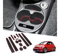 BIXUAN Compatibile con Fiat 500 2016-2020 Abarth 595 2017-2021, tappetini antiscivolo per console centrale, bracciolo, tappetini in gomma, supporto per bevande, tappetino antiscivolo per porta, Rosso