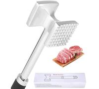Bixury Batticarne Acciaio Inox,Batticarne a Martello per uso Cucina Batti Carne da Cucina per Carne Doppia Faccia Argento 27 cm con Impugnatura in Antiscivolo per Bistecca Manzo Pollo Maiale bistecche
