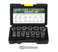 Bixury Set di 14 pezzi di rimozione di dadi a vite da 3/8" set di chiavi a bussola con adattatore esagonale dadi danneggiati 6,35-19 mm set di cacciaviti a sinistra