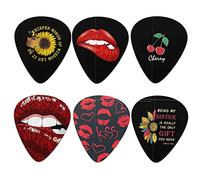 Biyejit, 6 plettri per chitarra, girasoli e labbra rosse e ciliegie, eleganti plettri per chitarra, 0,96 mm, sottili e leggeri e resistenti