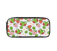 Biyejit Astuccio per matite per studenti, bambini, astuccio per cancelleria con cerniera, portatile, da viaggio, Carino Fragola Rana, Taglia unica