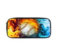 Biyejit Astuccio per matite per studenti, bambini, astuccio per cancelleria con cerniera, portatile, da viaggio, Rosso Blu Fuoco Baseball, Taglia unica