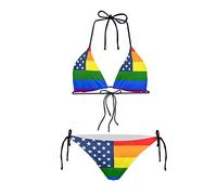Biyejit Bikini da donna a due pezzi Set Sexy Costumi da bagno Halter String Triangolo Costumi da bagno, Bandiera arcobaleno., L