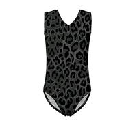 Biyejit Body da ginnastica per bambine da 3 a 14 anni, Stampa leopardata nera., 9-10 Anni