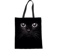 Biyejit Borsa a tracolla in tela Borsa a tracolla casual in cotone per la scuola per donne e ragazze, Stampa gatto nero., Taglia unica