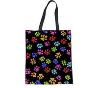 Biyejit - Borsa a tracolla in tela, stile casual, per la scuola, in cotone, per donne e ragazze, Multicolore (Stampa colorata a forma di zampa.), Taglia unica