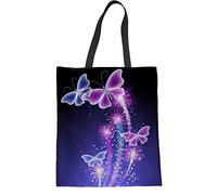 Biyejit - Borsa a tracolla in tela, stile casual, per la scuola, in cotone, per donne e ragazze, Multicolore (Farfalla), Taglia unica