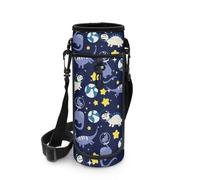 Biyejit Borsa per bottiglia d'acqua con cerniera e spallacci regolabili, leggera, accessorio per ragazze, bambini, escursionismo, passeggiate, sport, palestra, Animali dei cartoni animati., Misura