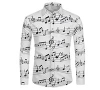 Biyejit - Camicia da uomo a maniche lunghe, con bottoni, top formale, camicia da cerimonia, per affari, per matrimoni, per feste all'aperto, XS-6XL, Note musicali., 3XL