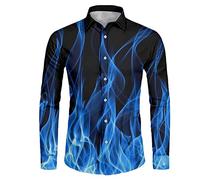 Biyejit Camicia da uomo a maniche lunghe con stampa Blue Fire Smoke, vestibilità normale, casual, con bottoni, per l'outdoor e streetwear