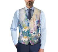 Biyejit Camo, gilet da uomo, formale, con bottone, con scollo a V, per lavoro, smoking, feste, S-4XL, Acquerello Daisy, L