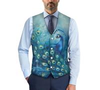 Biyejit Camo, gilet da uomo, formale, con bottone, con scollo a V, per lavoro, smoking, feste, S-4XL, Pavone 3, L