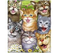 Biyejit Coperta in pile con stampa di gatti per selfie, per divano e letto, sottile e calda per bambini e adulti