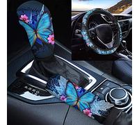 Biyejit Copri Volante Auto Farfalla Blu Con Copertura Freno A Mano Copertura Del Cambio Set Universale Fit